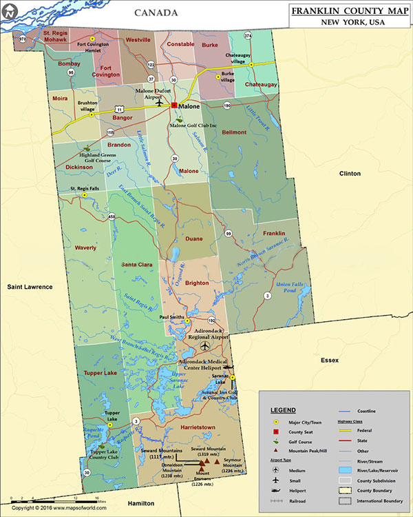 Map of Franklin County New York