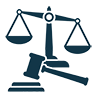 Icon with scales of justice and gavel.